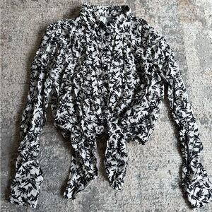 Joie Black and White Ruched Button Down Shirt